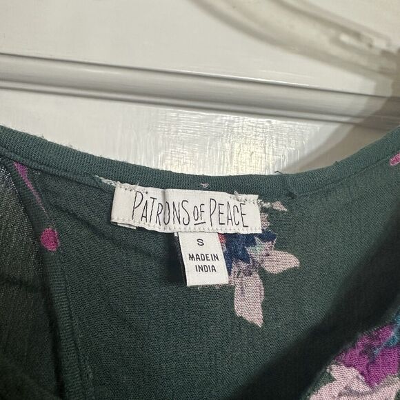 PATRONS OF PEACE Dark Green Blouse, Floral, Cropped, Tie-Back, Bell Sleeves, S - Picture 4 of 12